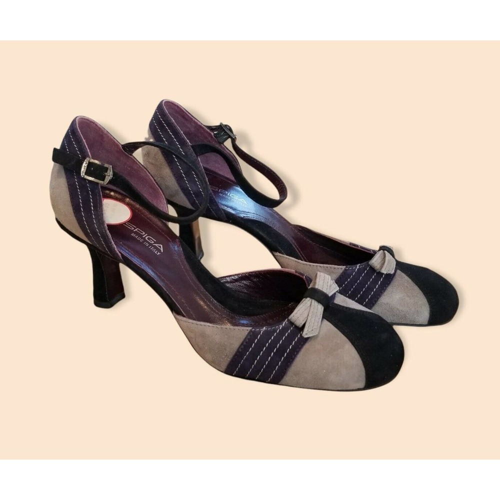 Via Spiga Suede Leather Heels US 8M burgundy black Made In Italy NWT
